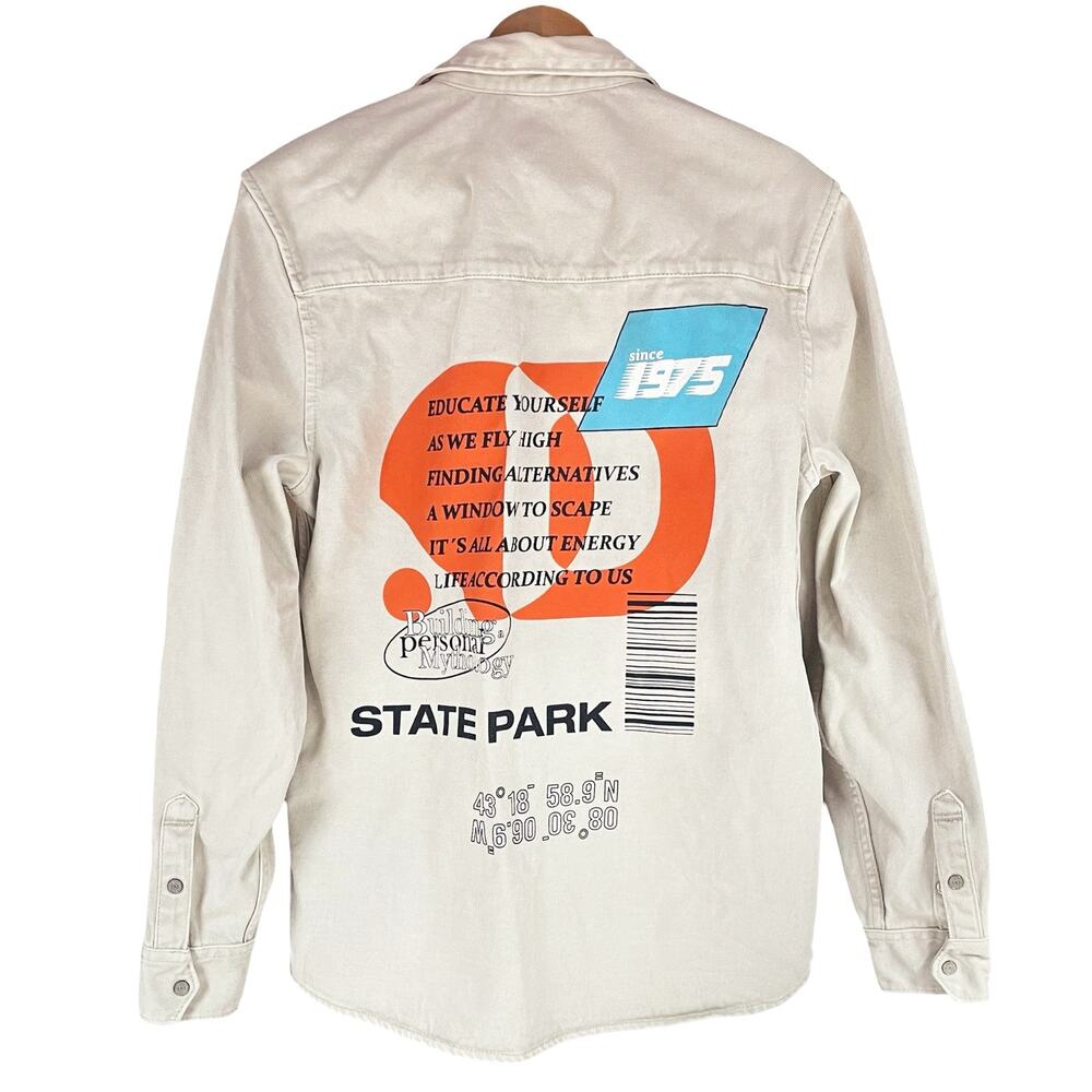 ZARA Mens Graphic Shirt Jacket M 100% Cotton State Park Coordinates Relaxed Fit